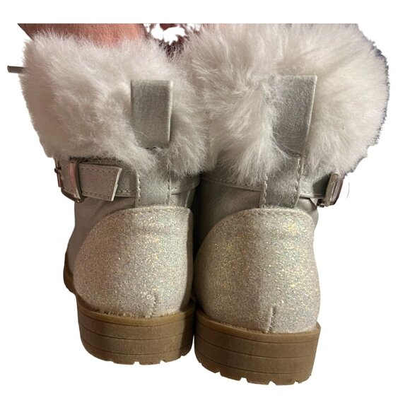 Sugar Gelato Boots Girls Size 8 M Silver Metallic Glitter White Faux Fur Lace-up - Picture 7 of 10
